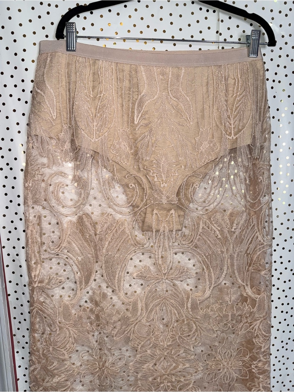 Anthropologie Beige Lace Embroidered Midi Skirt - Picture 3 of 6